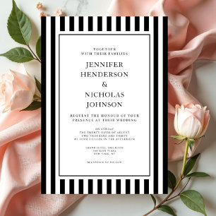 Invitation Mariage élégant formel rayé noir et blanc