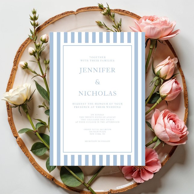 Invitation Mariage élégant formel rayures bleu poudre (Elegant Formal Powder Blue Stripes Wedding Invitation)