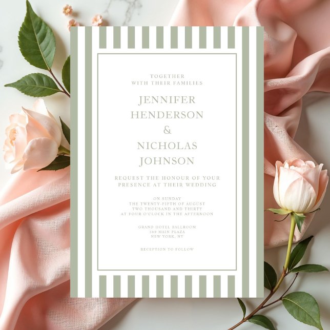 Invitation Mariage élégant formel rayures vert sauge (Elegant Formal Stripes Sage Green Wedding Invitation
)