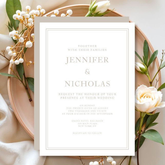 Invitation Mariage Élégant Formel Taupe (Elegant Formal Taupe Wedding Invitation)