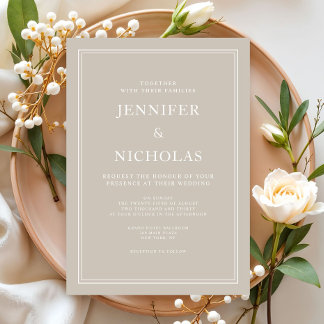 Invitation Mariage Élégant Formel Taupe Beige Moderne