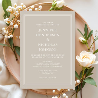 Invitation Mariage Élégant Formel Taupe Beige Moderne