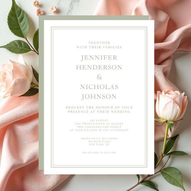 Invitation Mariage Élégant Formel Vert Sauge (Elegant Formal Sage Green Wedding Invitation)