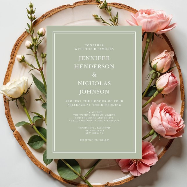 Invitation Mariage Élégant Formel Vert Sauge Moderne (Modern Elegant Formal Sage Green Wedding Invitation)