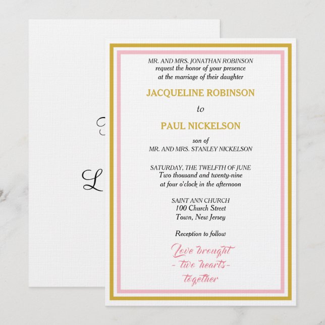 Invitation Mariage Élégant Géométrique Rose Or (Devant / Derrière)