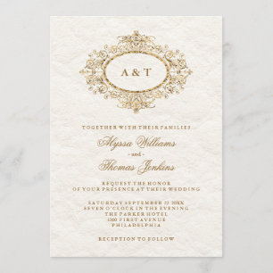 Invitation Mariage Élégant Glam Faux Cuivre sur Fond Blanc Cr