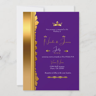 Invitation Mariage Élégant Glamour Or Pourpre Royal