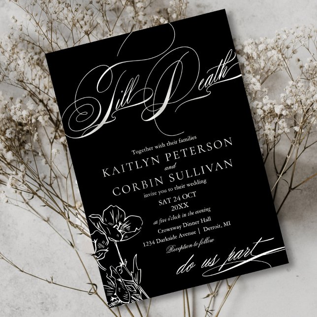 Invitation Mariage Élégant Gothique aux Fleurs Sauvages (Créateur téléchargé)