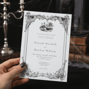Invitation Mariage élégant gothique vintage toile noire crâne
