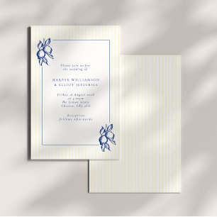 Invitation Mariage élégant gribouillé citrons bleus & rayures