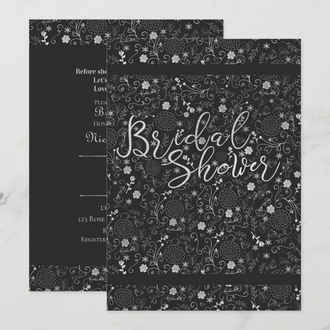 Invitation Mariage élégant gris charbon et argent (Devant / Derrière)