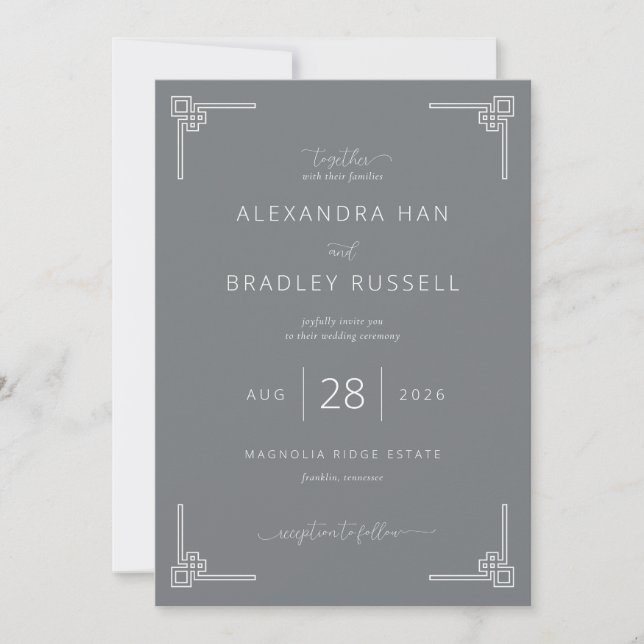 Invitation Mariage Élégant Gris Géométrique (Devant)