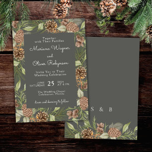 Invitation Mariage Élégant Gris Pierre de Pin Moderne Hiverna