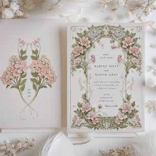 Invitation Mariage Élégant Hydrangea Art Nouveau