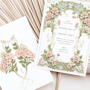 Invitation Mariage Élégant Hydrangea Art Nouveau