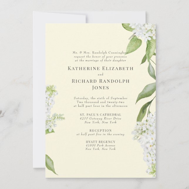 Invitation Mariage Élégant Hydrangea Blanc Jaune (Devant)