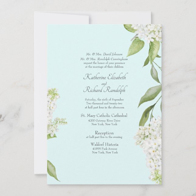 Invitation Mariage Élégant Hydrangea Blanc Seafoam (Devant)