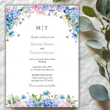 Mariage Élégant Hydrangea Bleu Bordure Monogramme