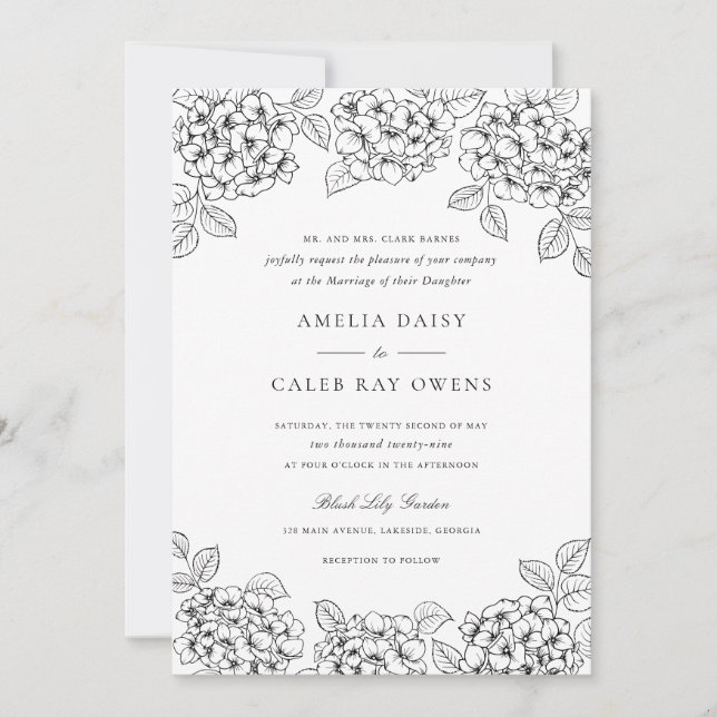 Invitation Mariage Élégant Hydrangea Cadre (Devant)