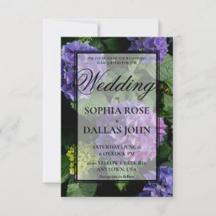 Invitation Mariage élégant hydrangea floral bleu violet