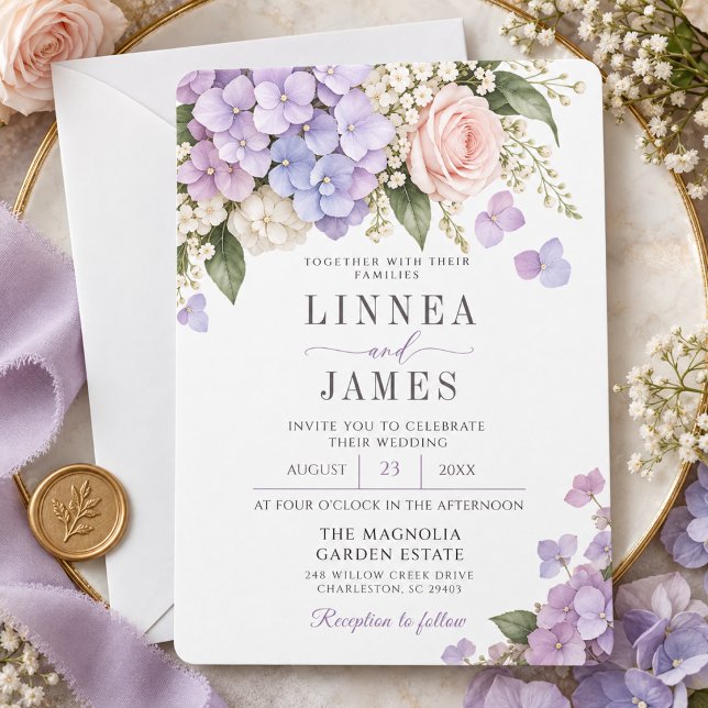 Invitation Mariage Élégant Hydrangea Lavande Rose (Créateur téléchargé)