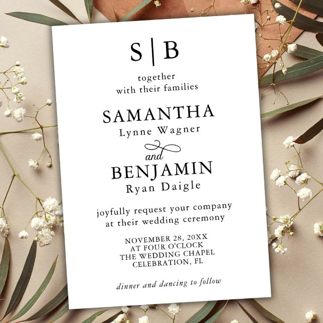 Invitation Mariage Élégant Initiales Monogramme Classique (Créateur téléchargé)