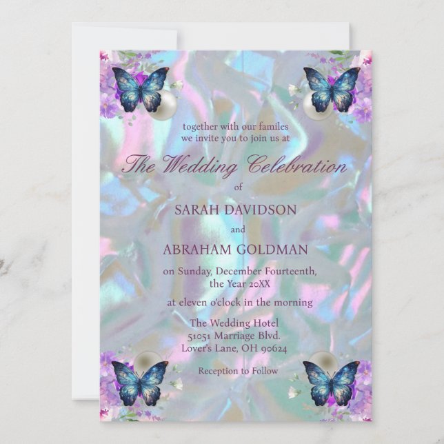 Invitation Mariage élégant iridescent nacre (Devant)