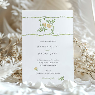 Invitation Mariage Élégant Jaune Or Feuillage