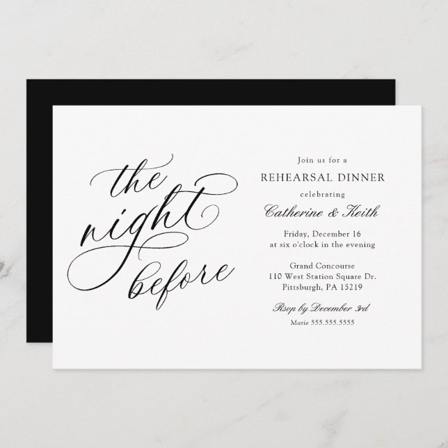 Invitation Mariage Élégant La Nuit Avant Le Dîner De Répétiti (Devant / Derrière)