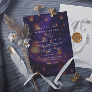 Invitation Mariage Élégant Lanternes Emmêlées Code QR Moderne