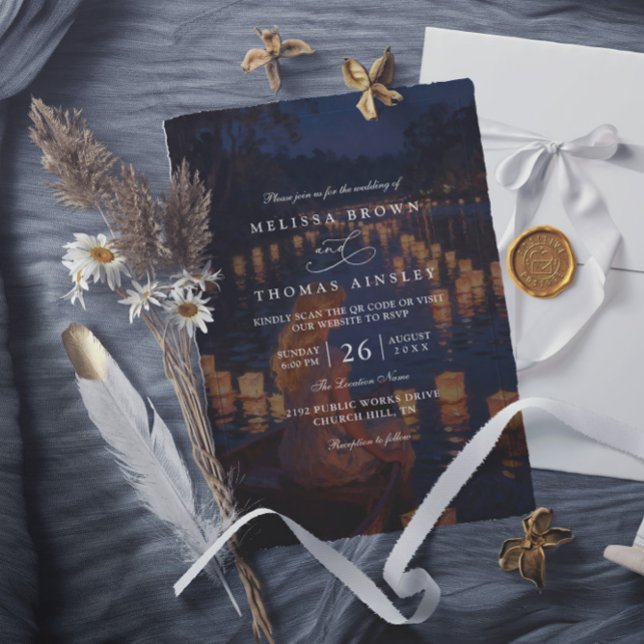 Invitation Mariage Élégant Lanternes Emmêlées Code QR Moderne (Créateur téléchargé)