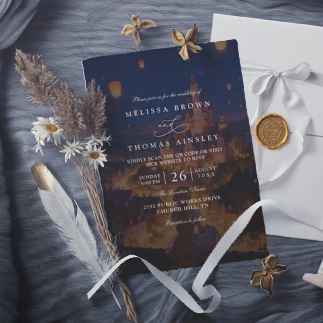Invitation Mariage Élégant Lanternes Emmêlées Code QR Moderne (Créateur téléchargé)