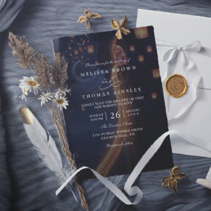 Invitation Mariage Élégant Lanternes Emmêlées Code QR Moderne