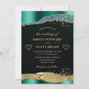 Invitation Mariage Élégant Larmes Paillettes Dorées Glamour