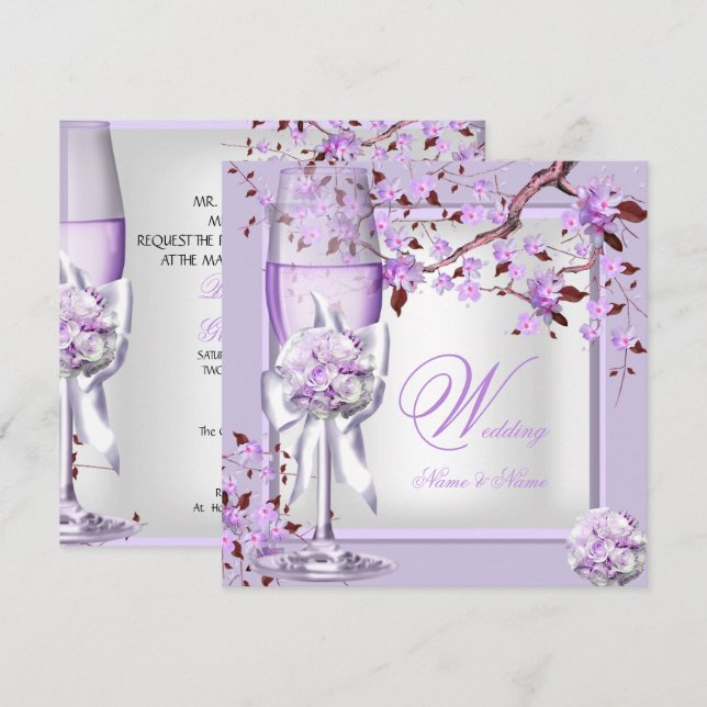 Invitation Mariage Élégant Lavande Violet Lilas 4b (Devant / Derrière)