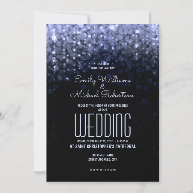 Invitation Mariage élégant Lumières bleues réserver arrière - (Devant)