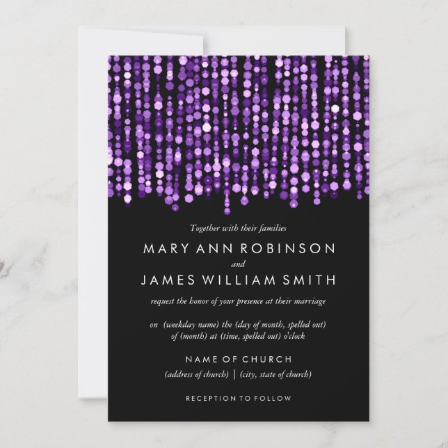 Invitation Mariage élégant Lumières violettes modernes (Devant)