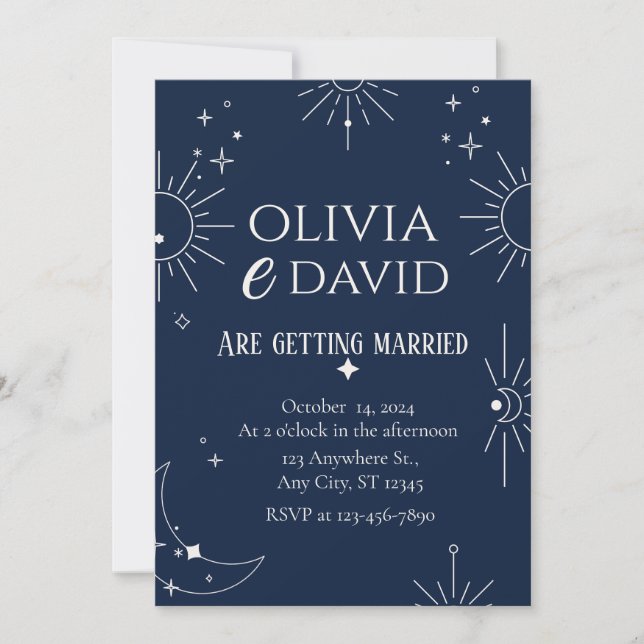 Invitation Mariage élégant Lune & Étoiles  (Devant)