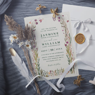 Invitation Mariage Élégant Magie Champêtre Fleurs Sauvages