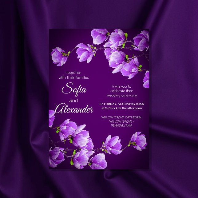 Invitation Mariage Élégant Magnolia Floral Pourpre (Créateur téléchargé)