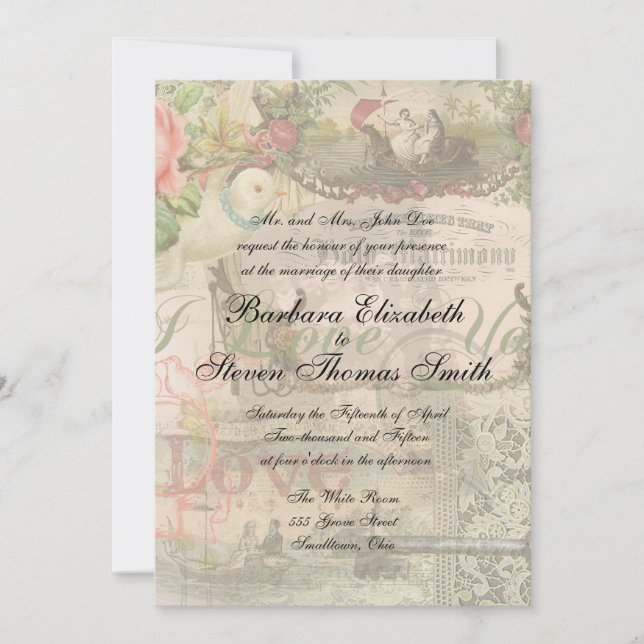 Invitation Mariage élégant Mariage Vintage Antique Vintage (Devant)