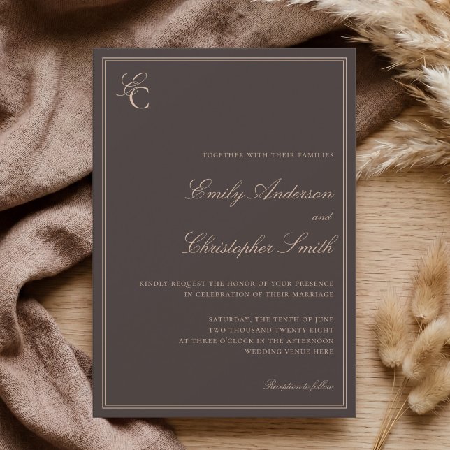 Invitation Mariage élégant marron classique (Créateur téléchargé)