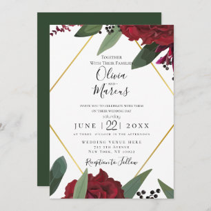 Invitation MARIAGE   Elégant Marsala Floral Bourgogne-Bourgog