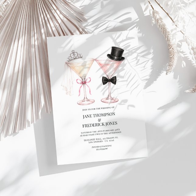 Invitation Mariage Élégant Martini Cocktail pour les Mariés (Elegant Bride Groom Martini Cocktail Wedding Invitation)