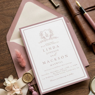 Invitation Mariage élégant Mauve & blason botanique monogramm
