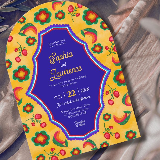 Invitation Mariage élégant mexicain vibrant jaune bleu (Créateur téléchargé)