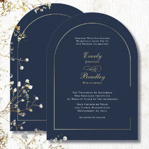Invitation Mariage Élégant Minimaliste Arc Bleu Marine Blanc 