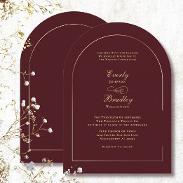 Invitation Mariage Élégant Minimaliste Arqué Bourgogne Or