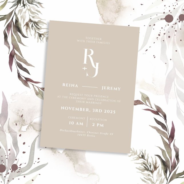 Invitation Mariage élégant minimaliste beige (Créateur téléchargé)