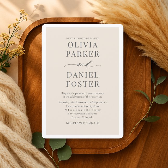 Invitation Mariage Élégant Minimaliste Beige Neutre (Créateur téléchargé)